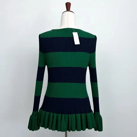 Ann Taylor Green Navy Blue Rib Knit Striped Bell Sleeve Sweater NWT - Picture 6 of 8